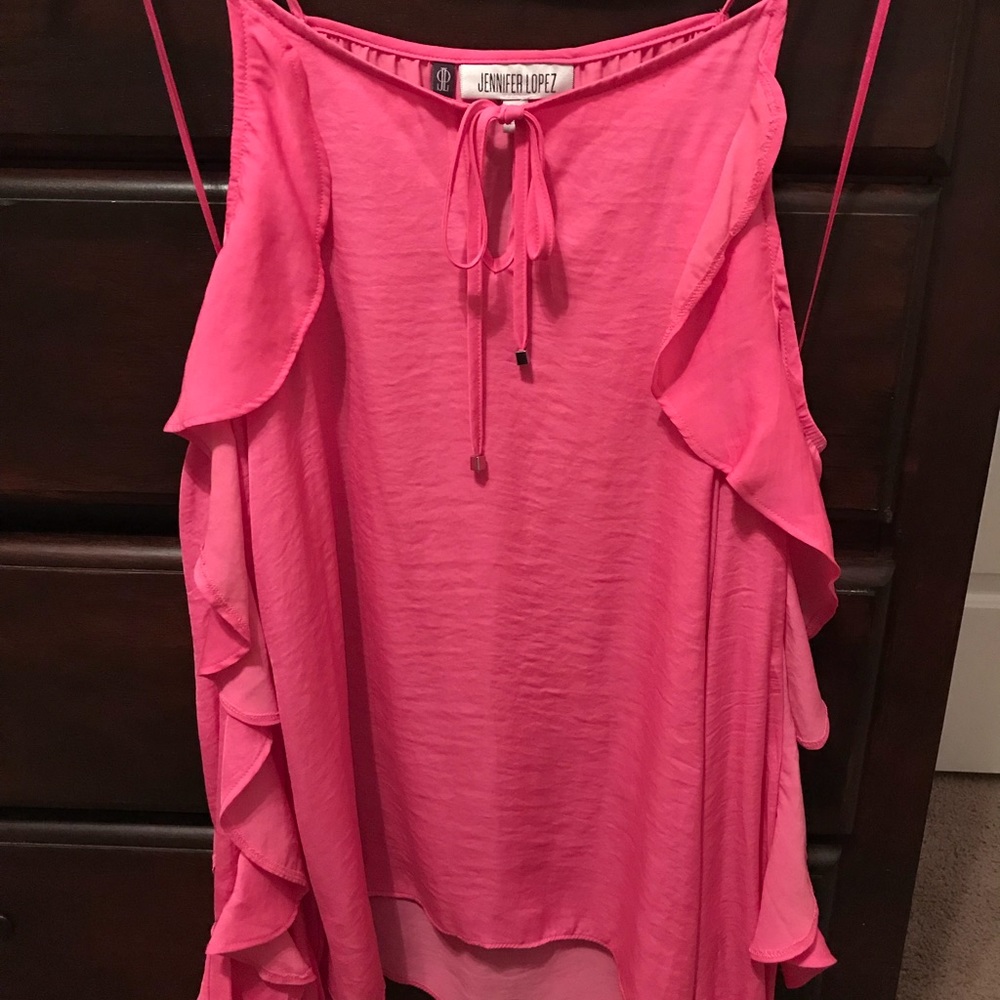 Jennifer Lopez Pink Ruffle Blouse